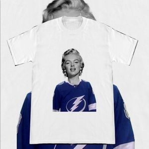 Vintage Marilyn Monroe Wearing a Blue Tampa Bay Lightning Jersey